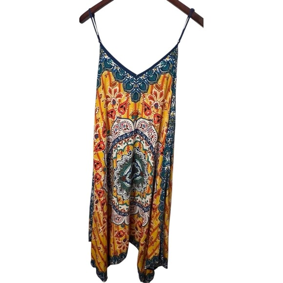 Jealous Tomato XS Dress Midi Slip Asymmetrical Hem Mandela Bandanna Boho - Picture 3 of 12